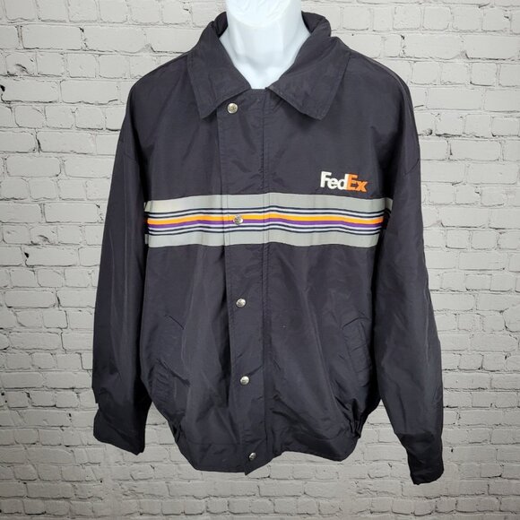 Fedex Black Double Zip Hideable Hood Relflective Windbreaker Jacket Size 3XL - Picture 1 of 16